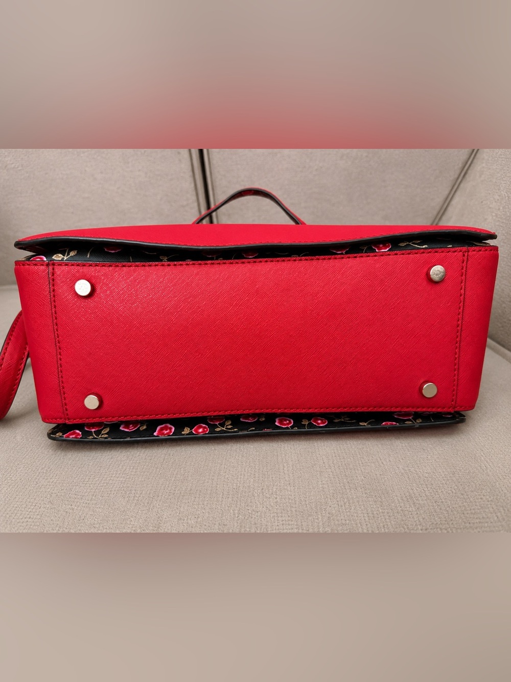 Kate Spade New York Red Floral Saffiano Leather Satchel Crossbody Purse - Picture 7 of 10